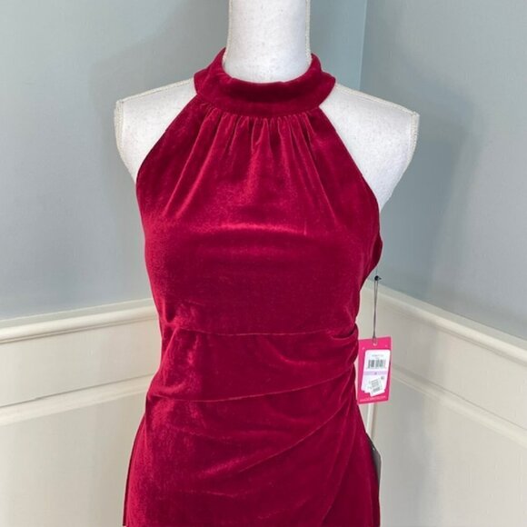 Vince Camuto Red/Burgundy Velvet Draped Ruched Halter Neck Dress NWT 6 - Picture 6 of 11